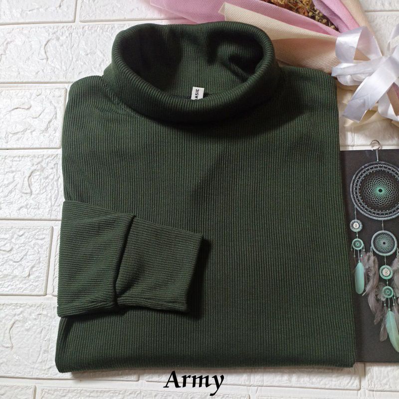 KAOS WANITA RIB TURTLENECK/H&amp;M PREMIUM/LENGAN PANJANG ALLSIZE - 75KG