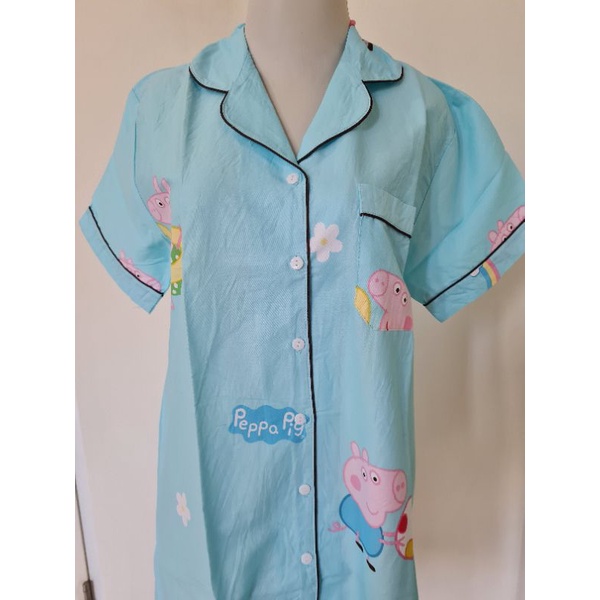 BRAND NEW BAJU TIDUR PIYAMA PYJAMA BIRU BLUE MOTIF PEPPA PIG BABI PIG BAJU TIDUR SLEEP WANITA
