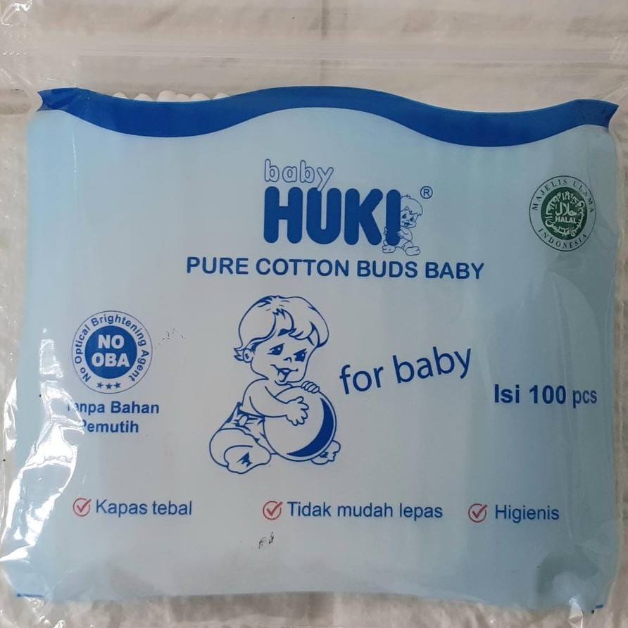 BABY HUKI Extra FINE Pure Cotton Buds 100 sticks for baby bud korek telinga kuping bayi coton katen