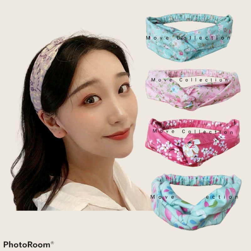 Bandana Silang Korea / Bando/Headband Dewasa Motif Bahan Katun Jepang