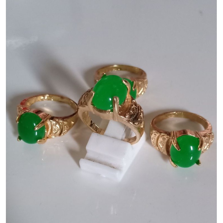 Cincin Batu Giok Burma hijau Pria Wanita
