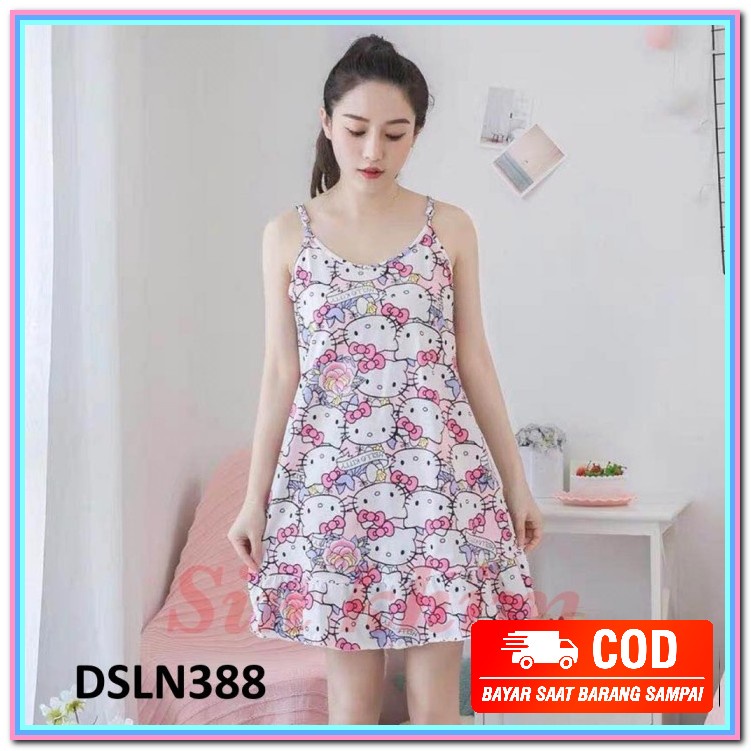 Piyama Cewek Spandex  All Size Motif Kantong Daster Remaja  EW661 Daster Tanktop Untuk Remaja