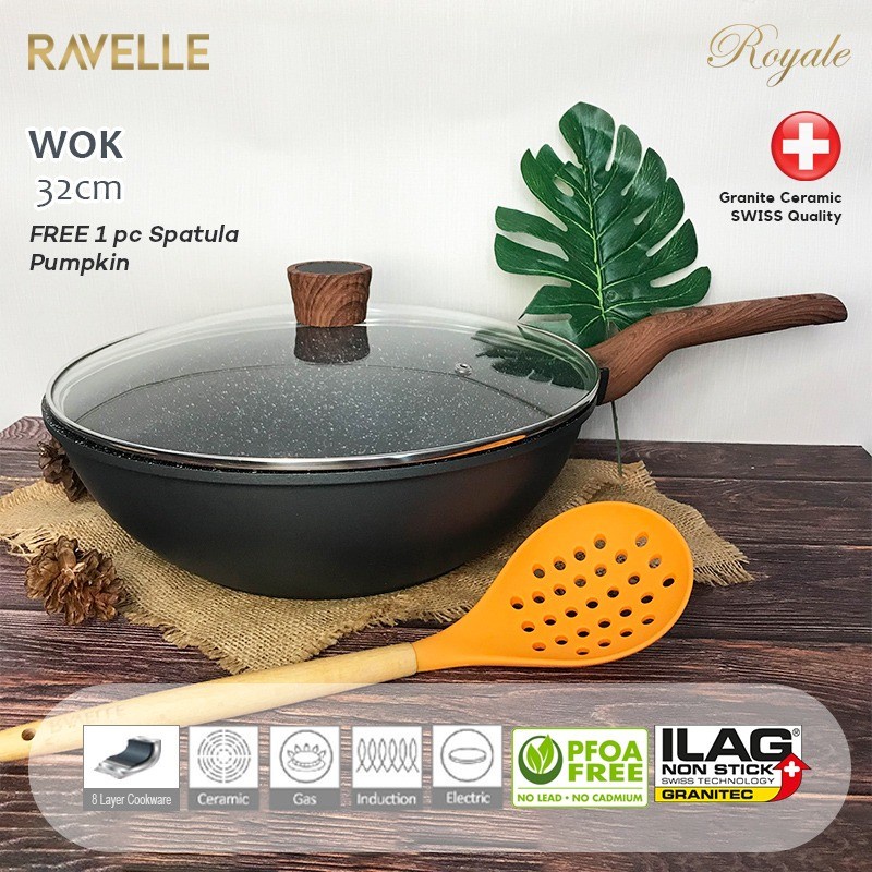 RAVELLE ROYALE Wok Pan 32 Cm With LId Wajan dengan Tutup