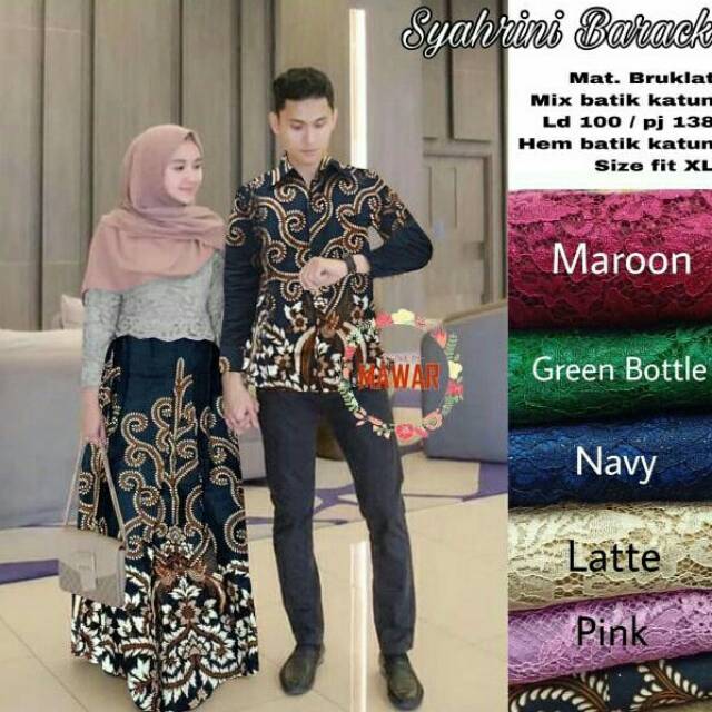 Batik couple gamis broklat lengan panjang  syahrini barrack