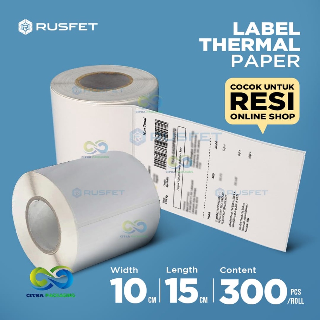 

KERTAS THERMAL ROLL STICKER LABEL PRINT RESI Lebar 10 cm X Panjang 15 cm