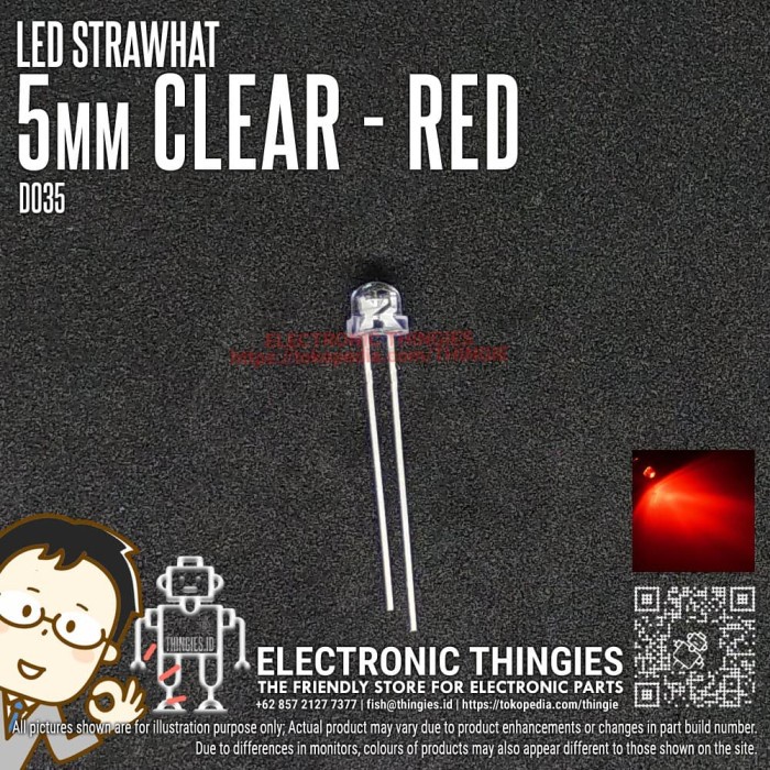 LED STRAWHAT 5MM 5 MM CLEAR RED MERAH LAMPU
