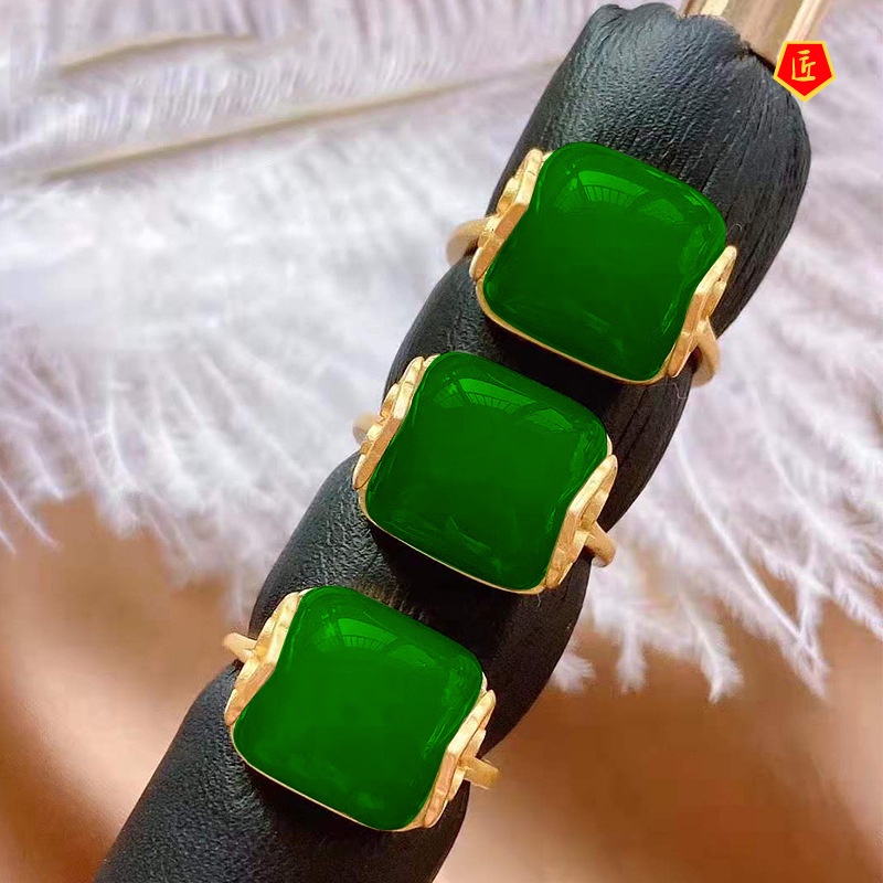 [Ready Stock]Elegant Hetian Jade Ring Women's Gold Retro Chinese Style