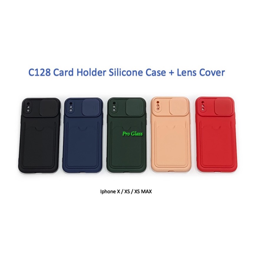 C128 Iphone X / XS / XR / XS MAX Silicone Card Holder Case + Lens Cover