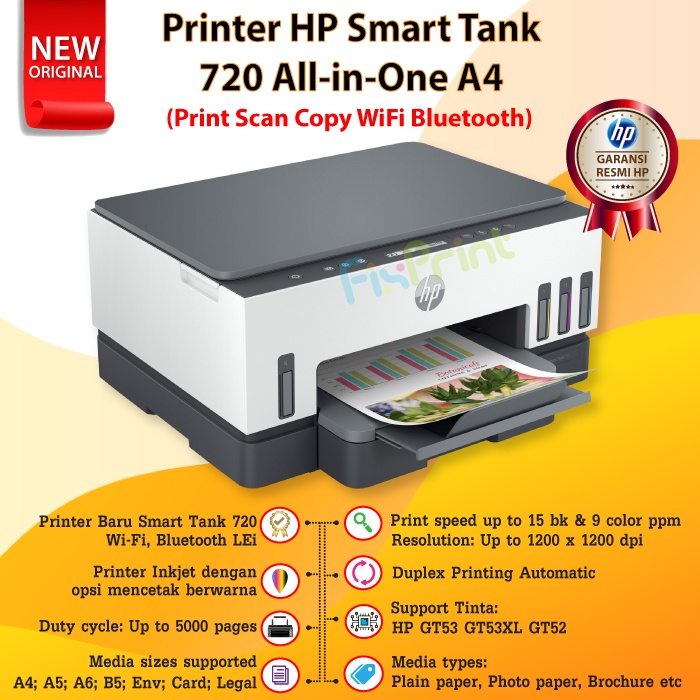 Printer Smart Tank 720 All-in-One With GT53 Gt52 WiFi Bluetooth A4