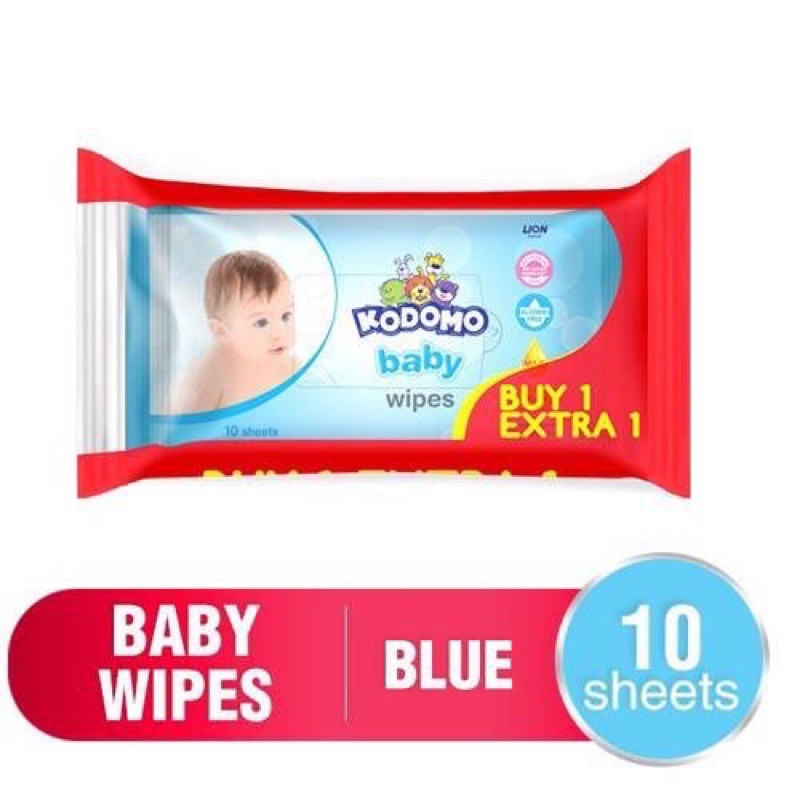 Kodomo Baby Wet Wipes 10+10Sheets - Kodomo Tisu Basah isi 10+10 Biru Pink