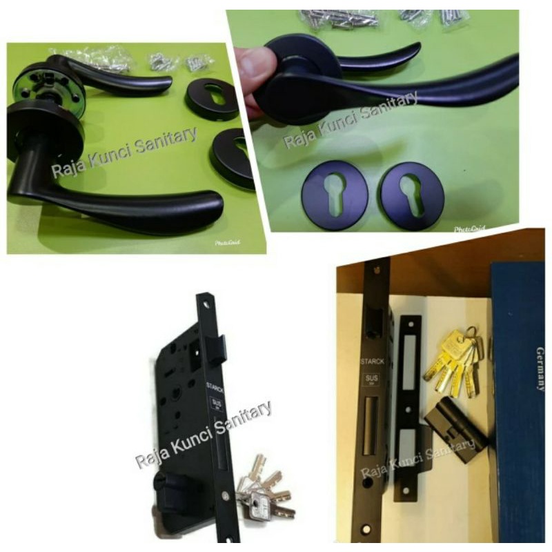 Paket Lengkap Handle Roses Hitam + Kunci Stainless SUS 304 Hitam/Handle Pintu Besar