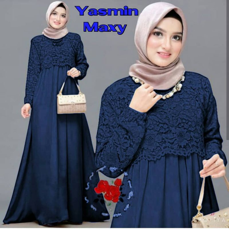 gamis brukat navy murah
