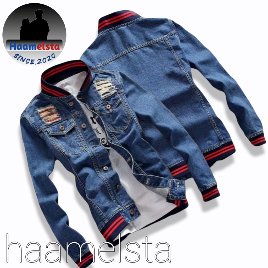 [COD]Jaket Jeans Denim Black Zoman dengan Style Sablon Jepang|Jaket Denim Valhalla|Jaket Tokyo Ravengers-Bomber Sobek