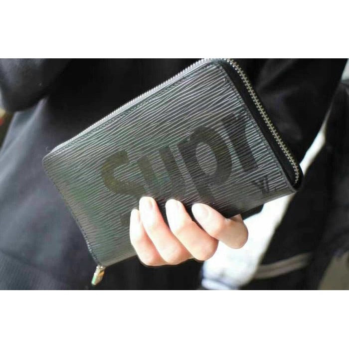 Dompet LV supreme black long zipper. high quality. or8i leather