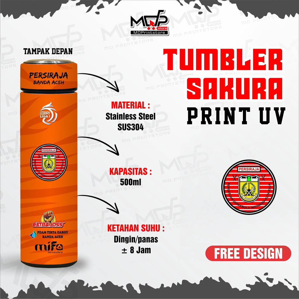 TUMBLER PERSIRAJA LIGA 1 BRI SEPAK BOLA TUMBLER SAKURA MDPRINTSTORE