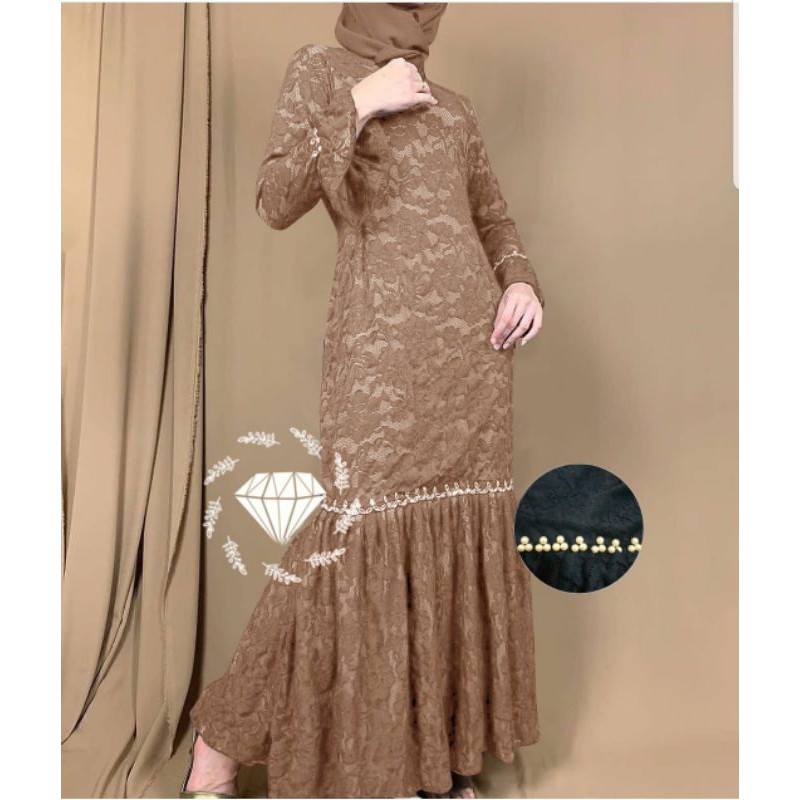 Maxy Gamis Brukat Tile Furing Rompi Nyatu Busui Lengan Balon Gamis Brukat Syari Wanita Muslim Terbar