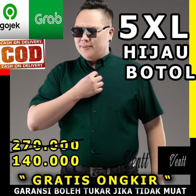 Diskon Kemeja Pria Motif❣☞ kemeja hem baju pria cowok jumbo big size hijau botol 5xl pendek