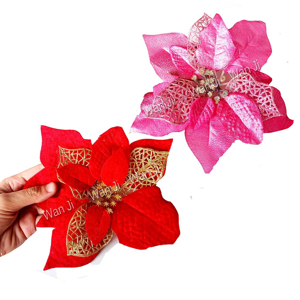 BUNGA KASTUBA GLITTER 20cm Artificial Dekorasi Ornamen Pohon Natal