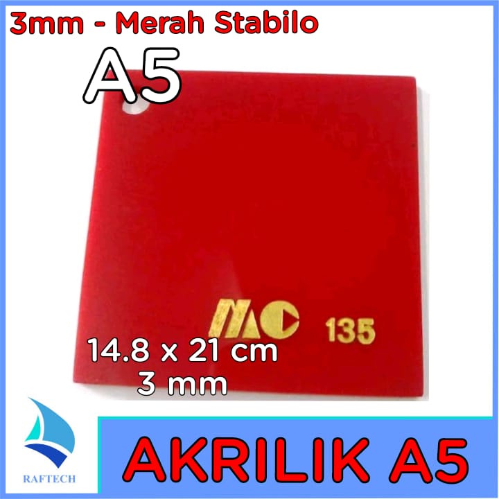 Akrilik A5 Lembaran 3mm Acrylic 3 mm Merah Solid Marga Cipta