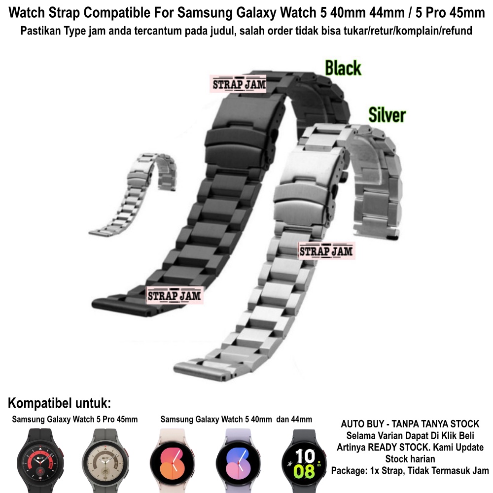 Strap Samsung Galaxy Watch 5 40mm 44mm Pro 45mm - Tali Jam 20mm SOLID Stainless Steel Metal