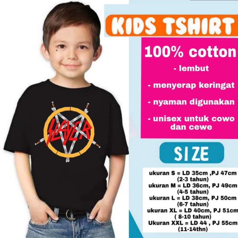 KAOS ANAK BAND METAL SLAYER UMUR 1 sampai 12 tahun T-SHIRT BABY KIDS USIA 1 2 3 4 5 6 7 8 9 10 11 12