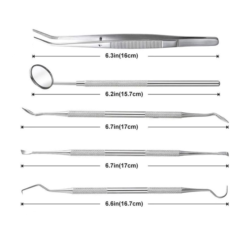 Dental diagnostic kit isi 5 set alat standar alat periksa gigi pembersih karang gigi stainless diagnostic diagnostik kit set instrument dokter gigi alat standard pinset kacamulut kaca mulut sonde halfmoon plastik plastic filling