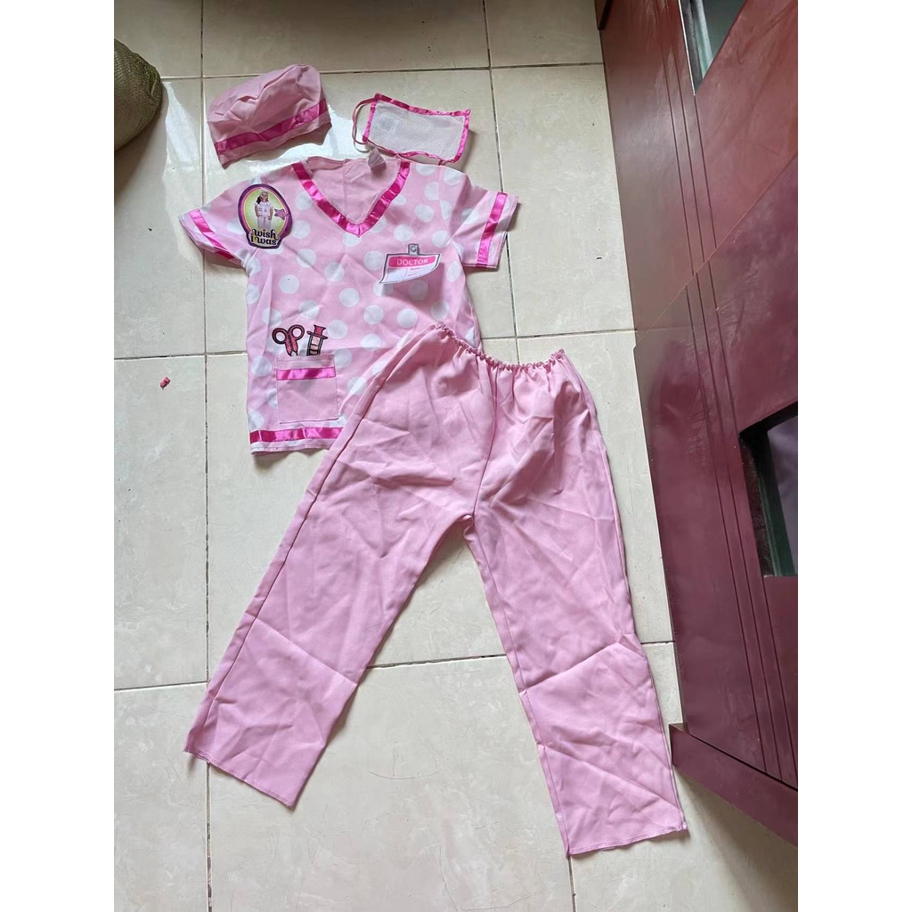 MAINAN BAJU DOCTOR anak kostum pink costume baju profesi masker 3-6th
