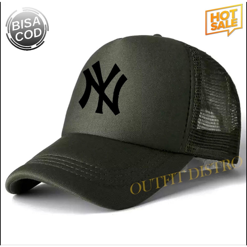 COD Topi distro NY Logo Hitam Premium Quality Pria Wanita Distro - Topi Trucker Jaring Good Quality