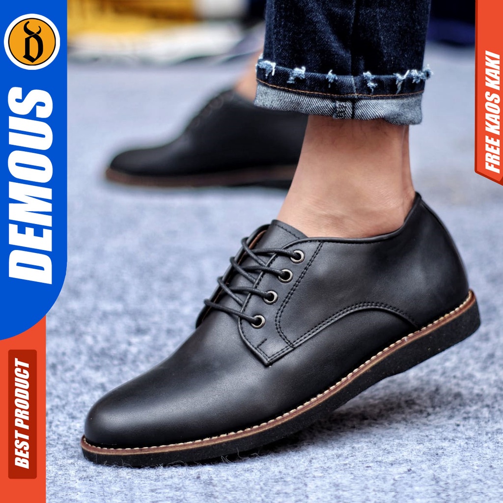 DEMOUS ROHAN Sepatu Oxford Formal Kasual Pantofel Kerja Kulit Pu Hitam