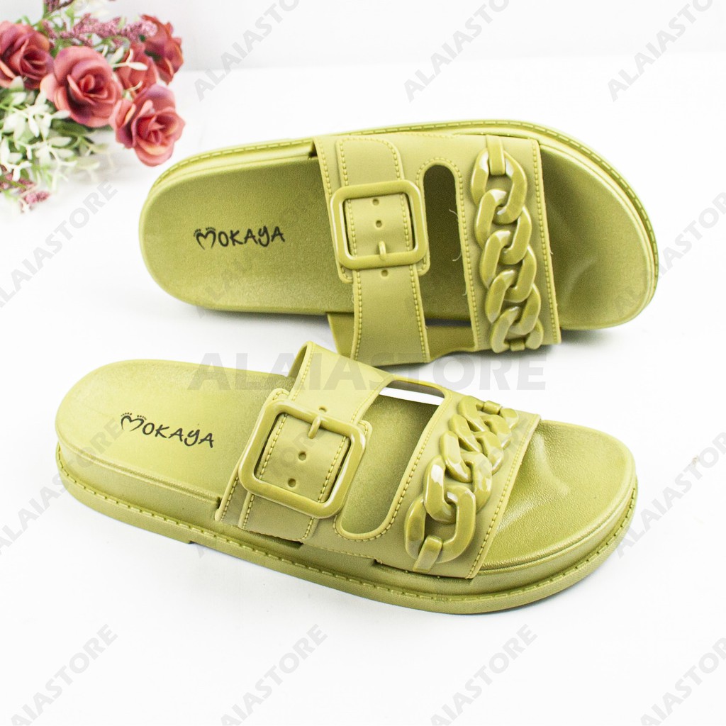Sandal Slop Wanita Model Ban 2 Kokop - Balance 1962 & Mokaya 501 / Sandal Slop Rantai Gesper Import-Green (501-94)