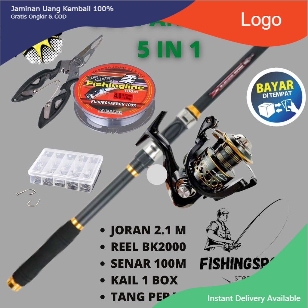 Promo COD Set Alat Pancing Kolam Joran 210cm Reel BK2000 Satu Paket Mancing Mania Kolam Galatama Bon