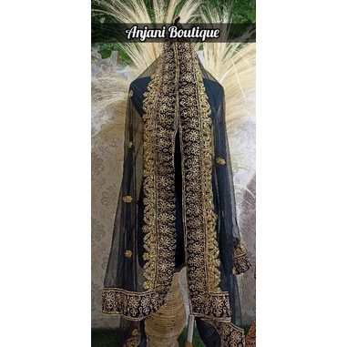 Selendang india ori / dupatta india / selendang pengantin indial-Hitam
