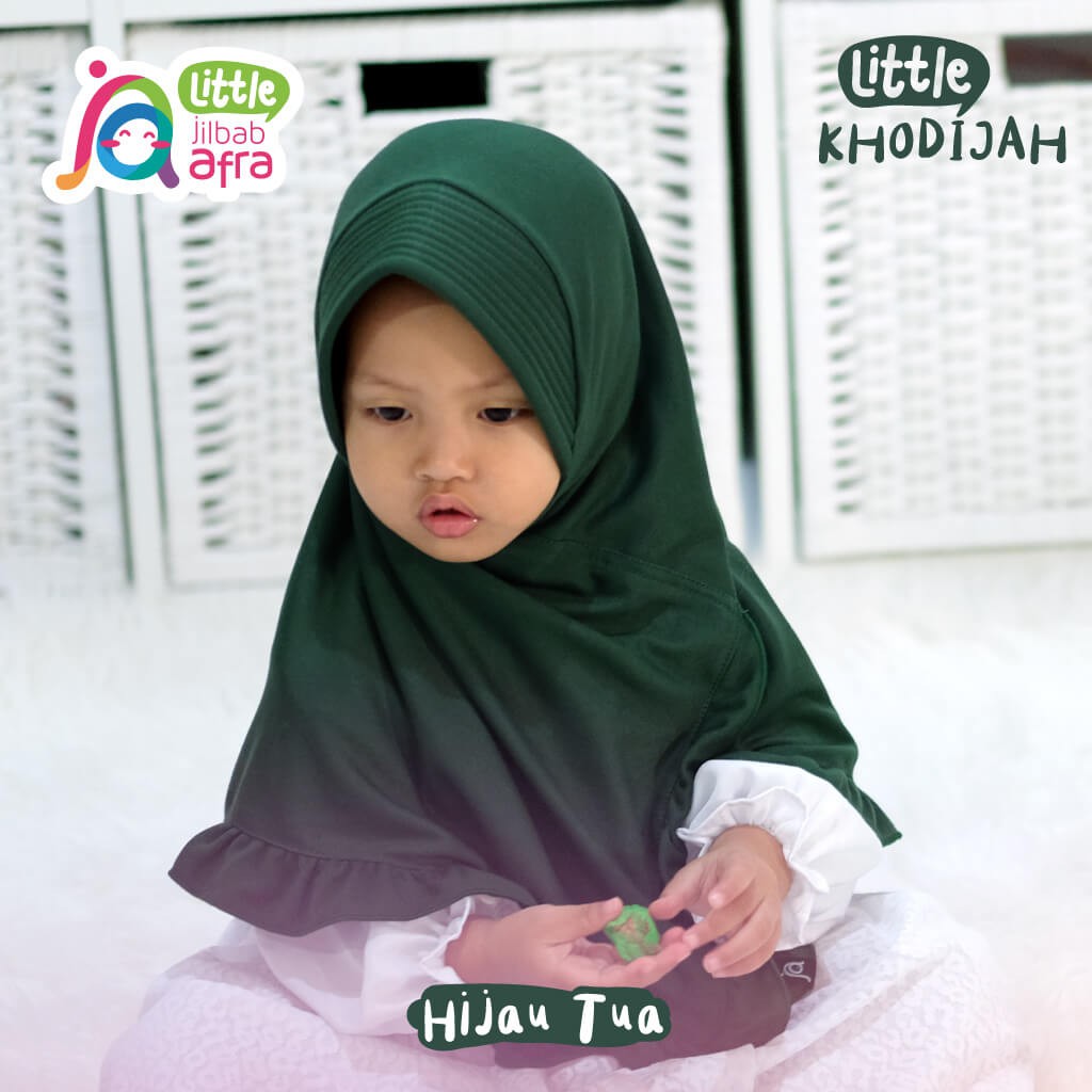 Jilbab Instan Anak Little Khodijah Hijau Tua - Little Jilbab Afra - Bahan Kaos, Adem &amp; Lembut