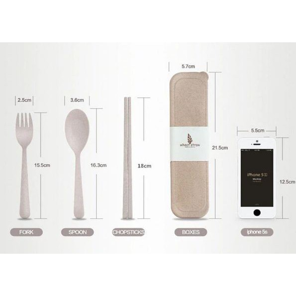 #LC-HL Cutlery Set Sendok Garpu Sumpit Set Travel Bahan Jerami Gandum