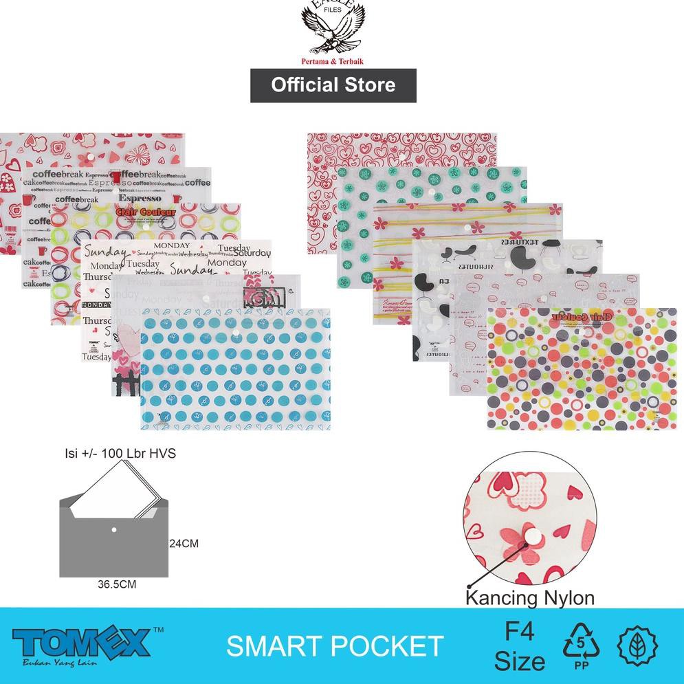 

Promo⭐Spesial⭐ TOMEX Map Plastik Kancing Motif Folio (F4) / Map Dokumen / Smart Pocket 6 PCS .,.,.,.