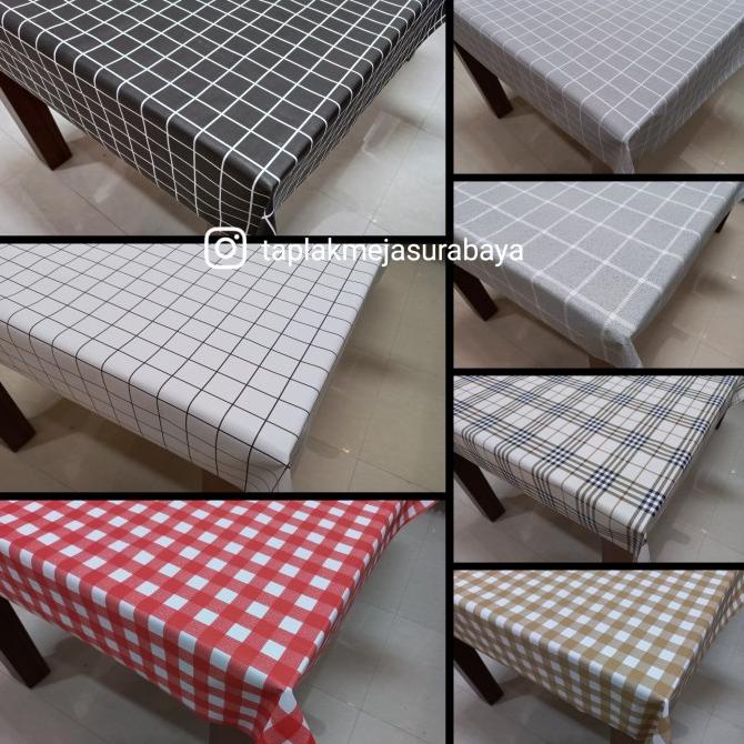 Buruan serbu] Taplak Meja Makan Plastik Meteran Anti Air Motif Kotak Kotak Minimalis