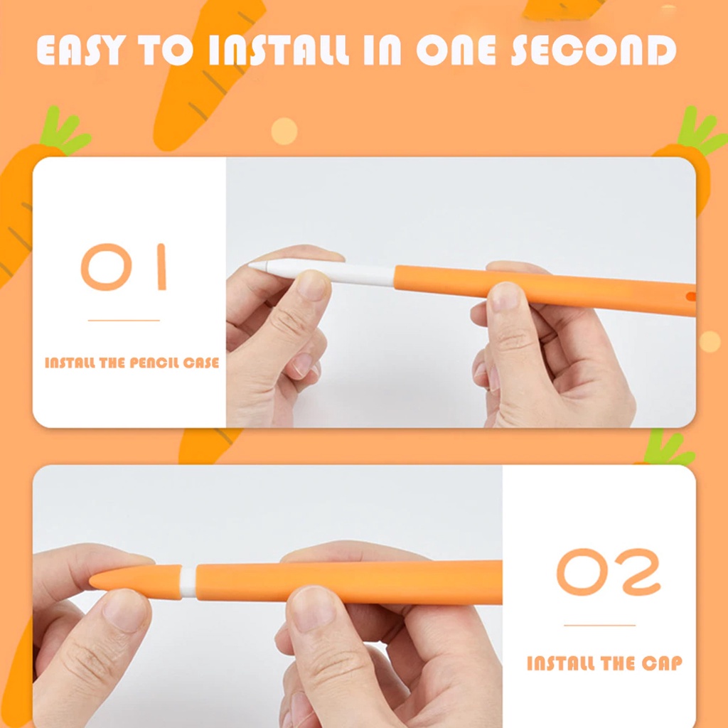 Silicon Stylus Cover Pencil Generasi 1 dan 2 model Carrot dan Lobak