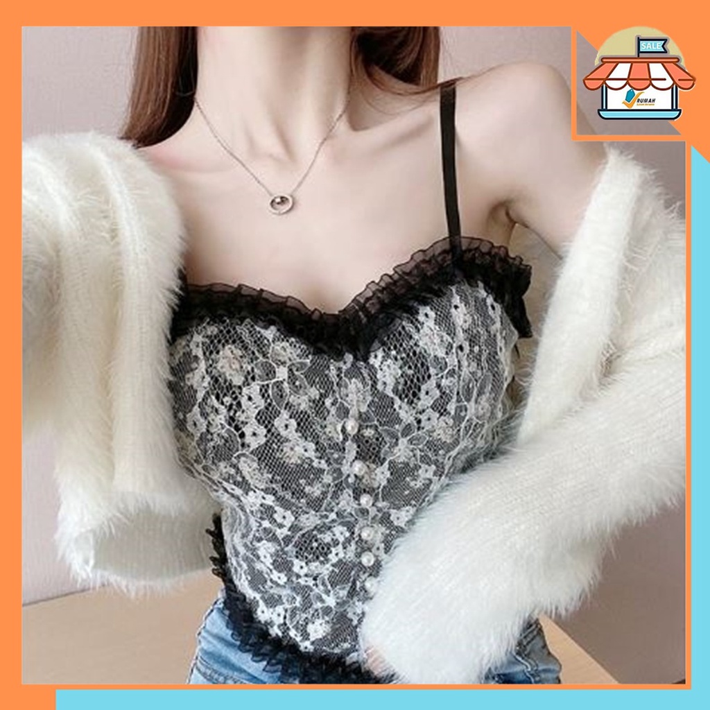 RSB BR095 Bra Bh Tanktop Crop Korean Lace Floral Vintage Wanita Motif Bunga Retro Gaya Korea