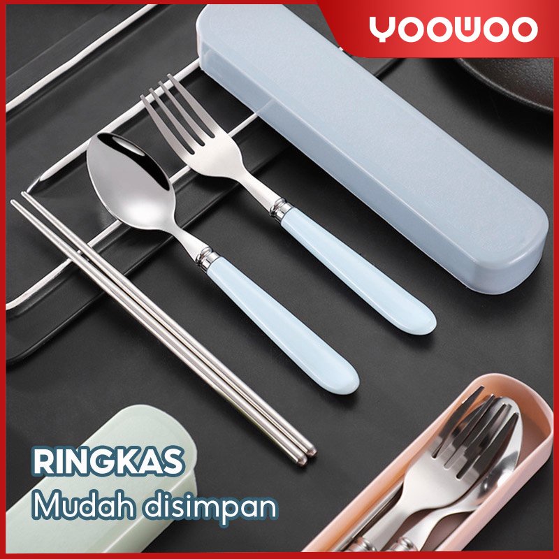 Sendok Garpu Portabel Stainless Steel / Sumpit Sendok Garpu Set / Spoon Fork Chopsticks