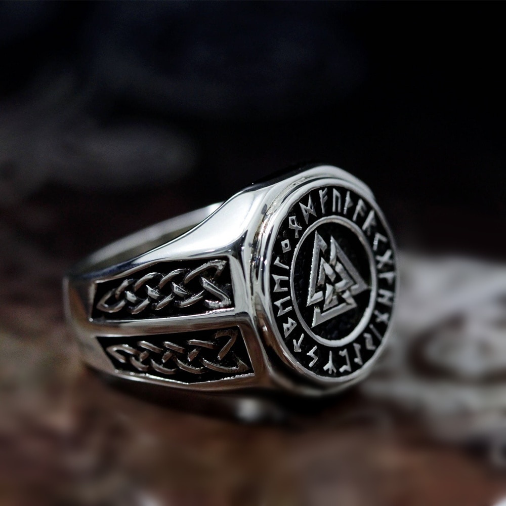 Valknut Viking Stainless Steel Symbol Ring Mens Norse Celtics Knot Rune Signet Rings Nordic Amulet Jewelry Size 7-14