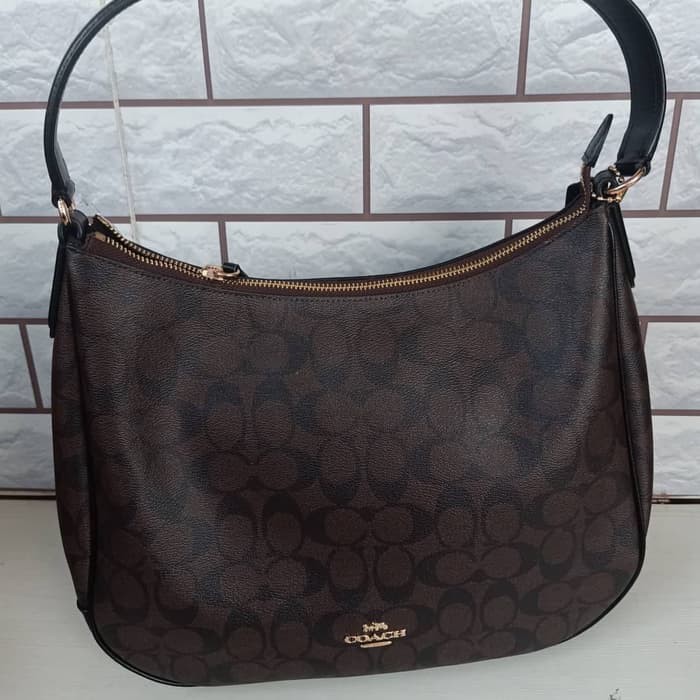 TAS WANITA COACH ORIGINAL - COACH ZIP SHOULDER BAG SIGNATURE MAHOGANY