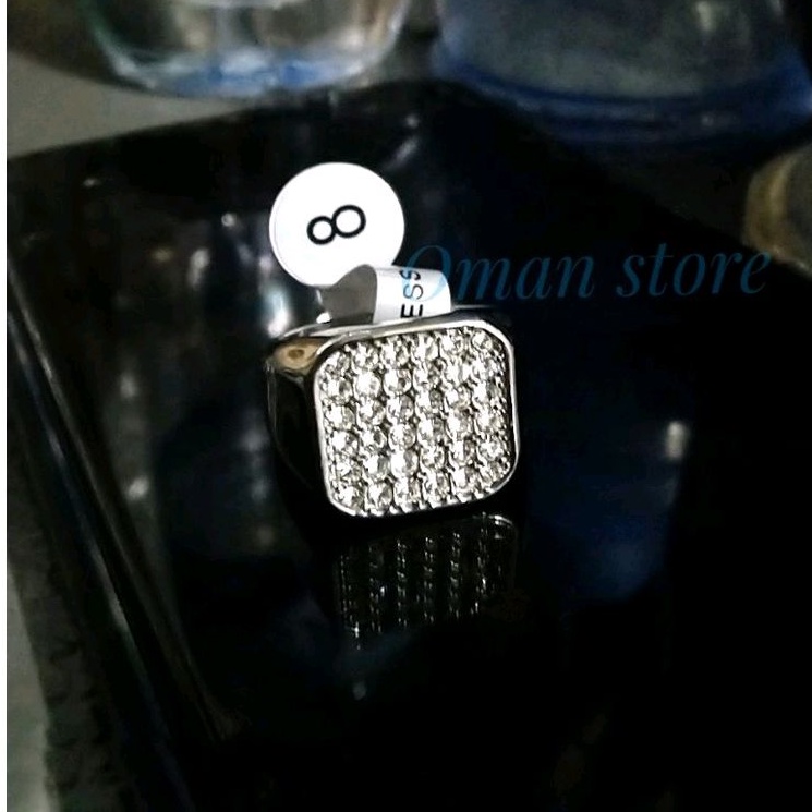 Cincin Titanium Pria Batu Zircon Mewah 100% anti karat