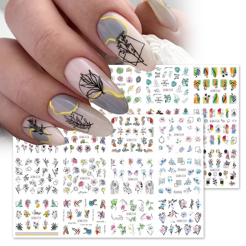 Harunouta Stiker Decal Motif Geometri / Daun / Bunga / Geometri Untuk Dekorasi Nail Art / Manicure DIY