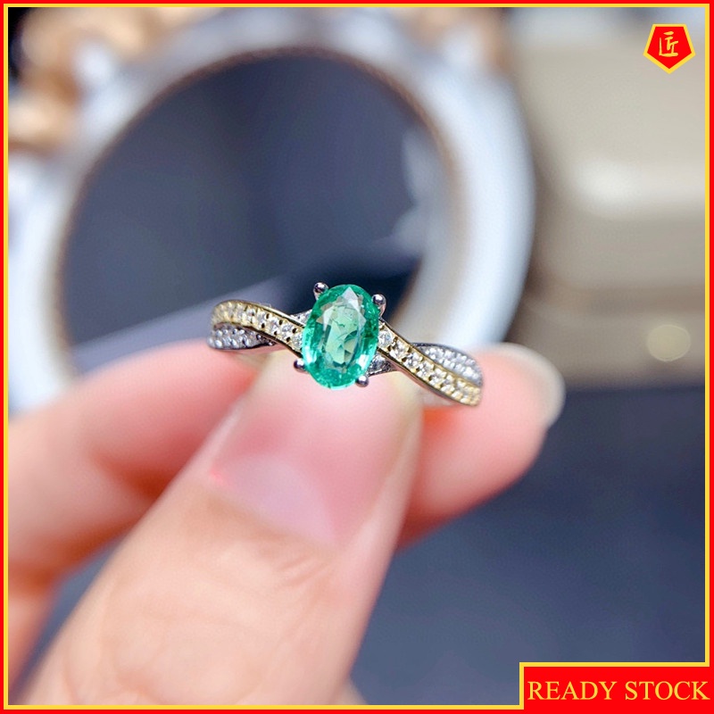 [Ready Stock]Natural Emerald Ring Pt950 Simple and Elegant