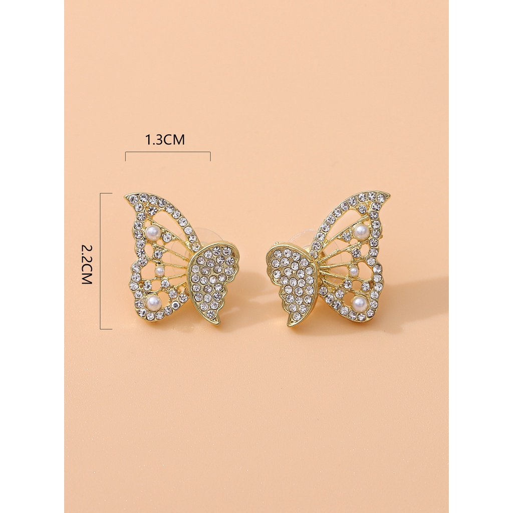 Anting Stud Desain Kupu-Kupu Aksen Berlian Gaya retro korea Untuk Wanita