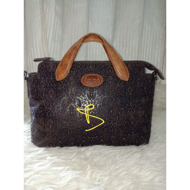 TAS KULIT SAPI ORIGINAL EMBOSED BY BERLIANO TIPE Little Fendi coklat MOTIF sidomukti New komplit db 