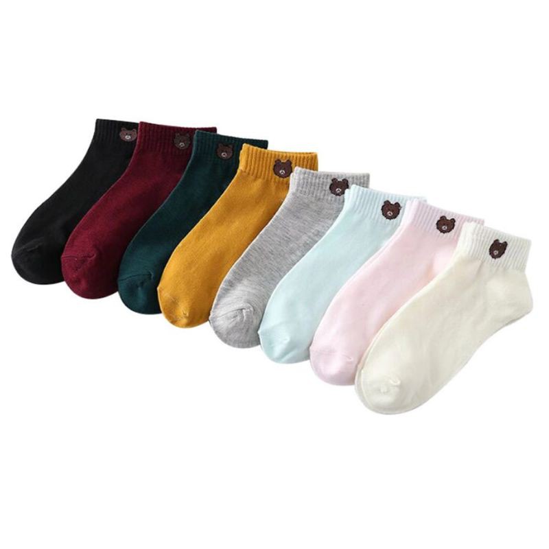 kaos kaki pendek matakaki motif beruang kaos kaki wanita dewasa motif brown/panda bahan lembut termurah-5