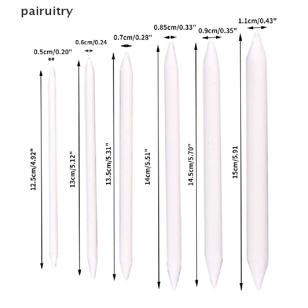 Prt 6pcs / set Stik Blending Smudge Stump Tortillon Warna Putih Untuk Sketsa / Gambar