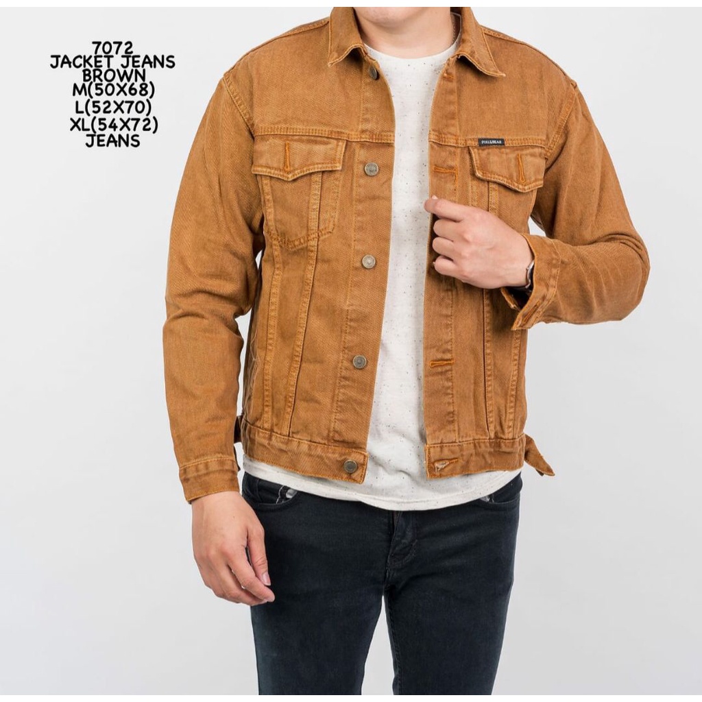 JAKET JEANS PRIA PULL&amp;BEAR BROWN JACKET DENIM SLIM PULLANDBEAR P&amp;B PULL &amp; BEAR PREMIUM COKLAT MUDA TUA