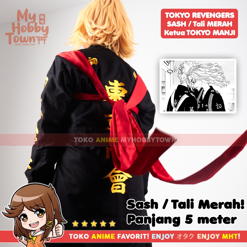 Tali Merah Seragam Ketua President Tokyo Manji Sano Manjiro Mikey Tokyo Revengers Red Sash
